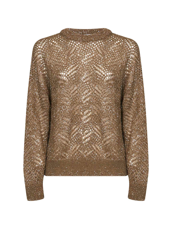Sweater Dazzling Abstract Leaf Brown Polyamide