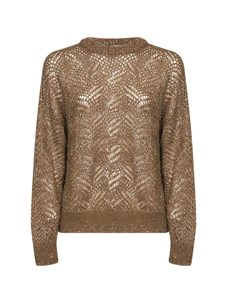Sweater Dazzling Abstract Leaf Brown Polyamide