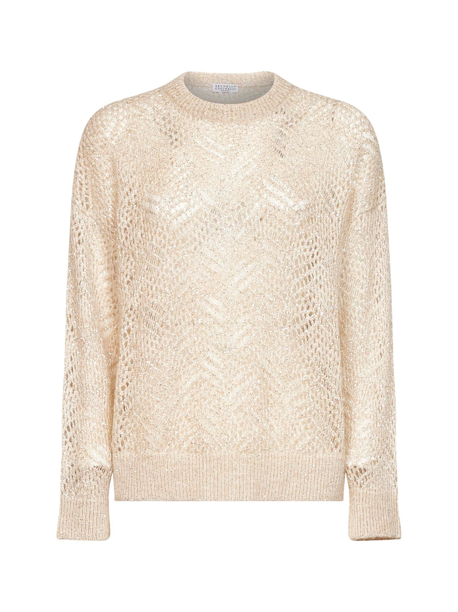 Knit Sweater Abstract Leaf Beige Polyamide
