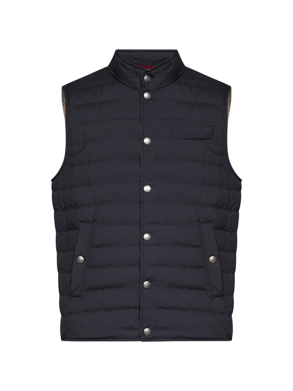 Padded Vest Navy Blue Nylon Polyester & Down Jackets