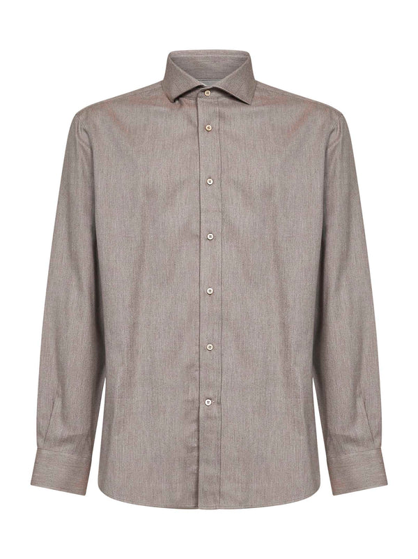 Long-Sleeved Cotton-Lyocell Shirt Mud