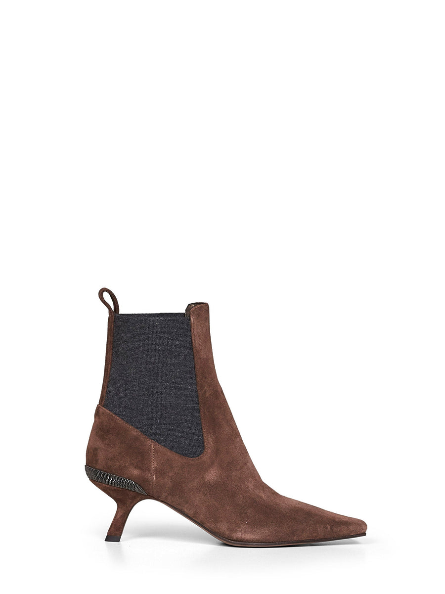 Heeled Ankle Boots Espresso Suede Brown Cotton