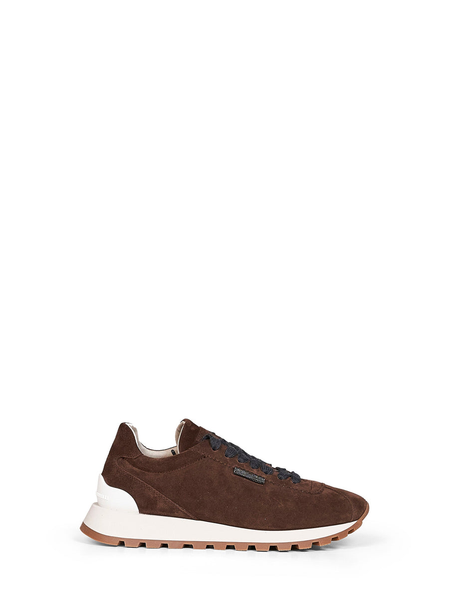 Suede Runners With Shiny Tab Brown Leather Trainers