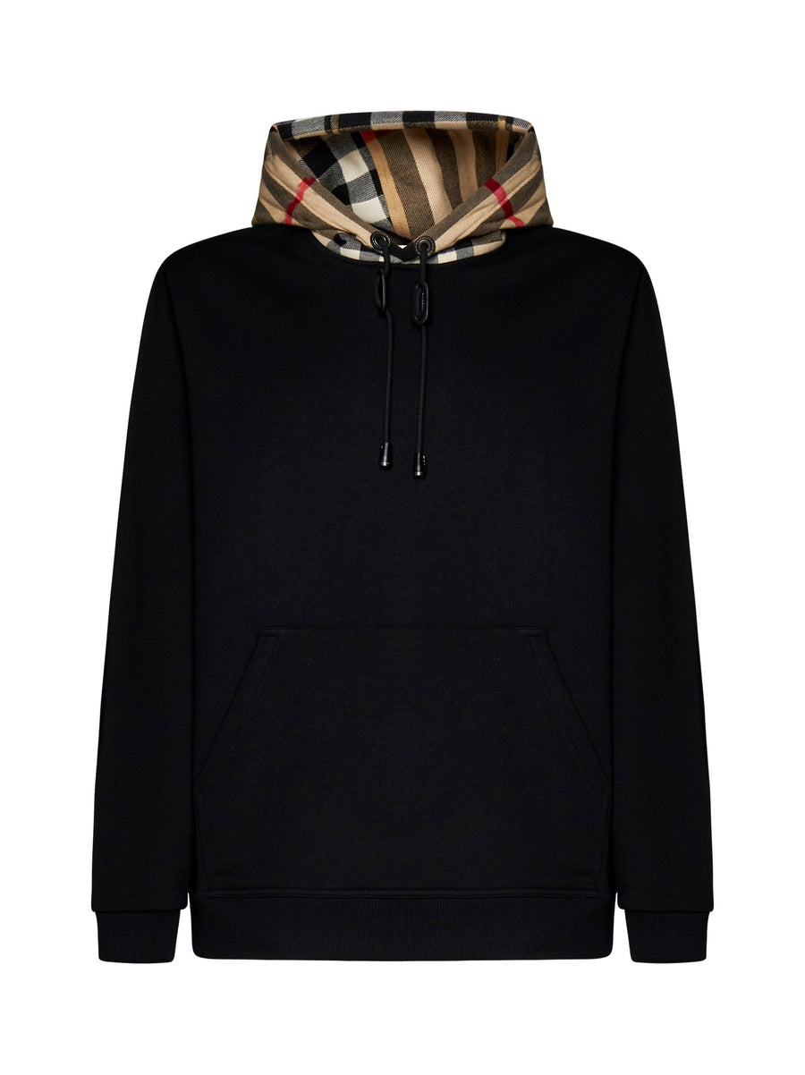 Checked Cotton Hoodie Black Sweatshirts