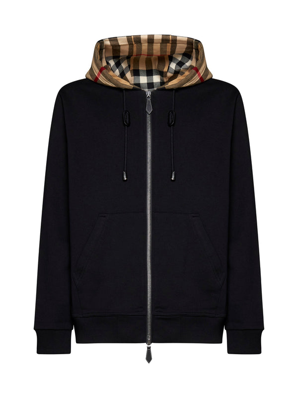 Hooded Zip Sweatshirt Black Cotton Sweatshirts