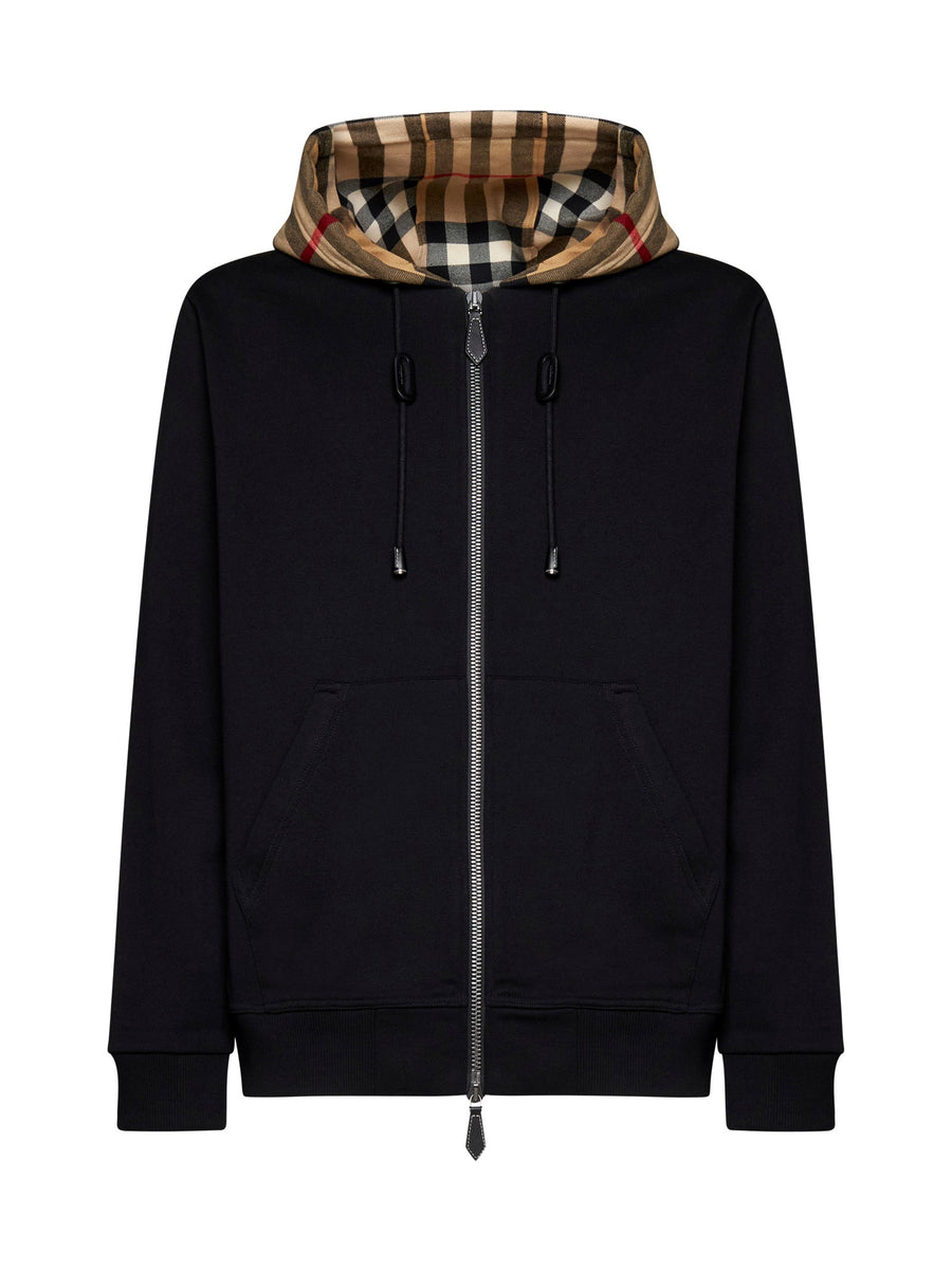 Hooded Zip Sweatshirt Black Cotton Sweatshirts