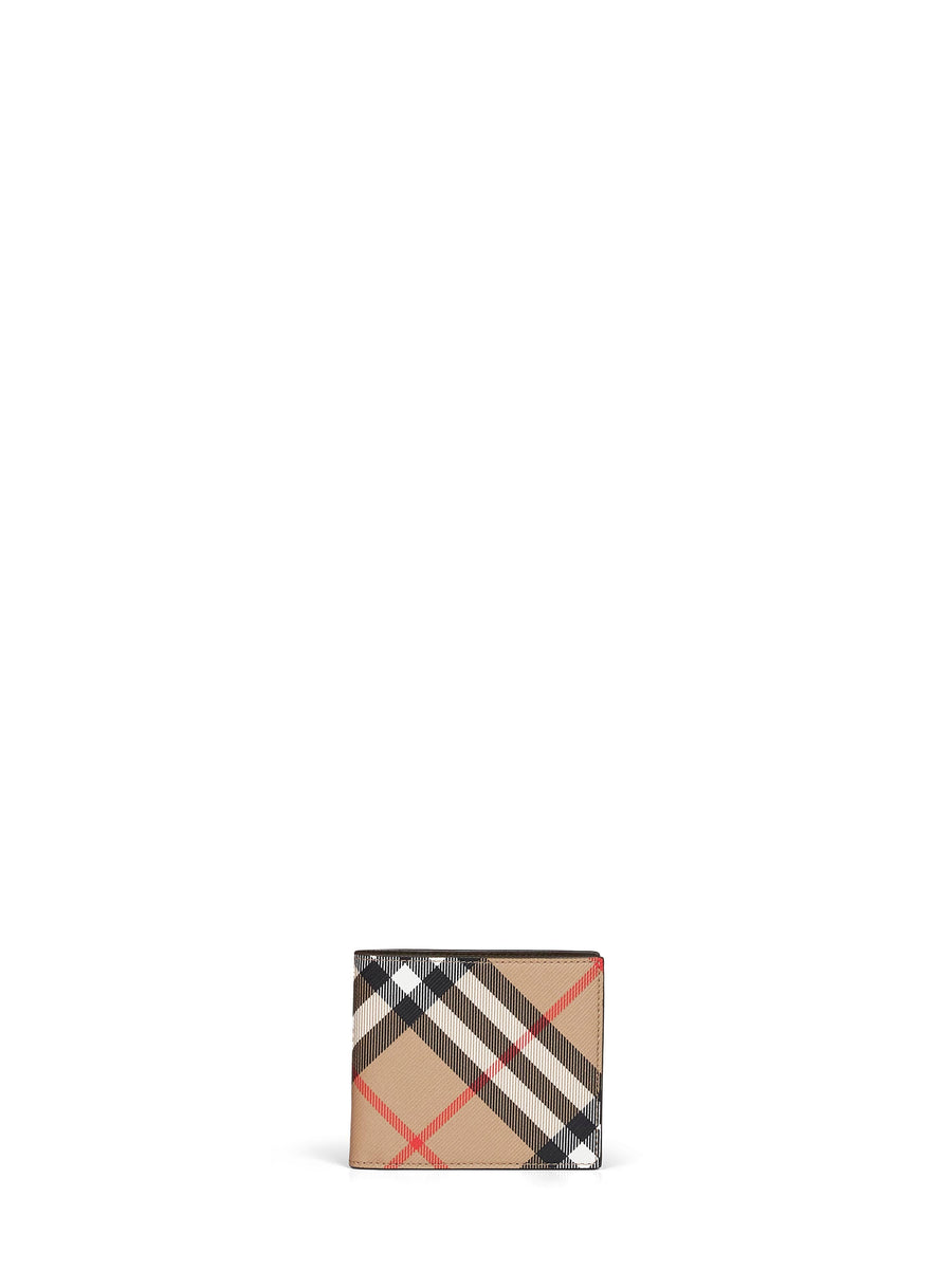 Bi-Fold Wallet Sand Beige Check Polyurethane & Cardholders