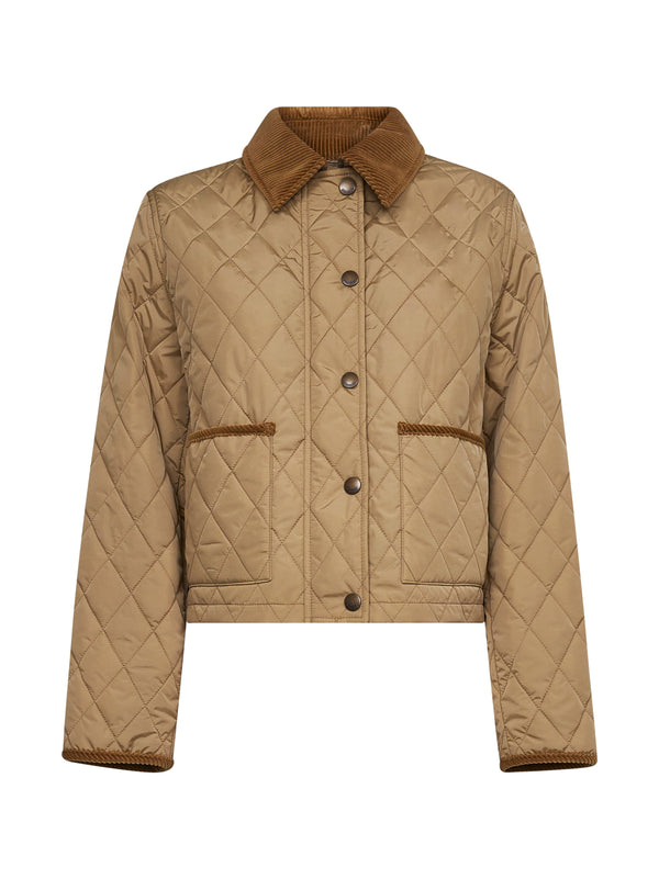 Cropped Jacket Quilted Nylon Beige Polyamide Bomber