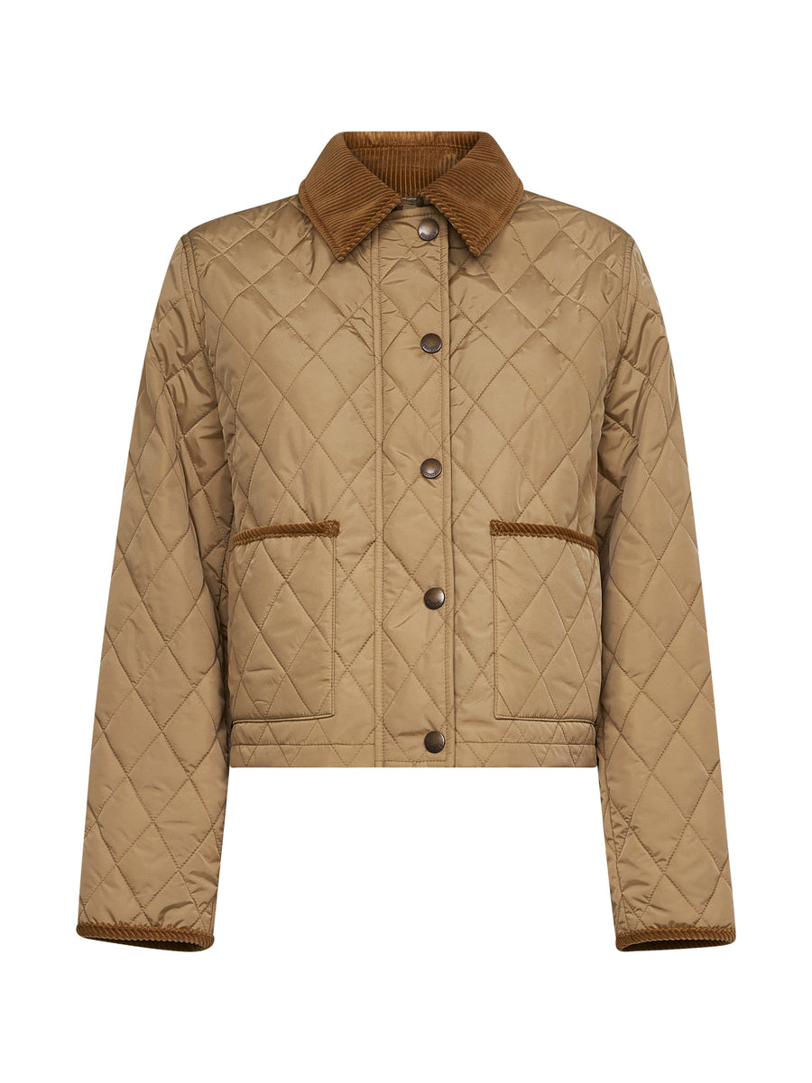 Cropped Jacket Quilted Nylon Beige Polyamide Bomber