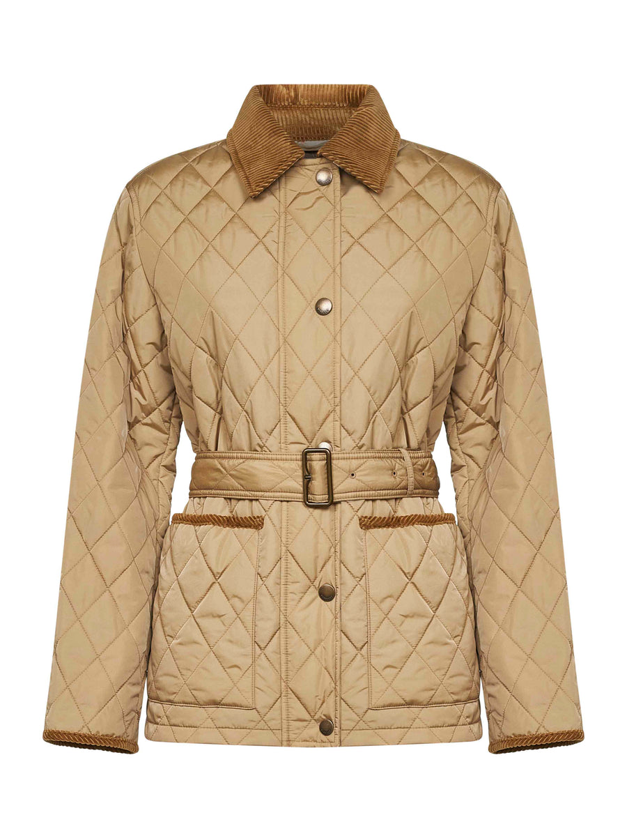 Belted Quilted Jacket Beige Nylon Polyamide Bomber