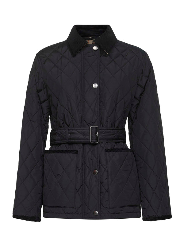 Quilted Belted Jacket Black Nylon Polyamide Bomber