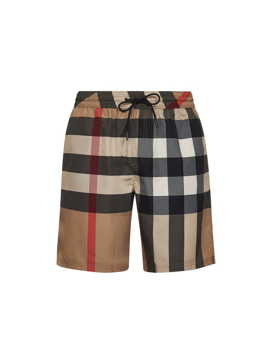 Swim Trunks Beige Check Polyester Beachwear