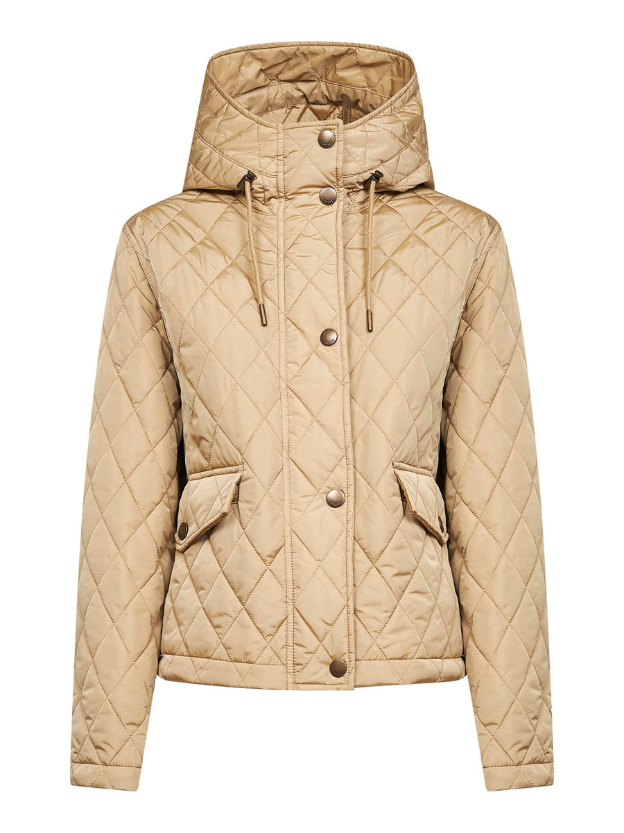Cropped Quilted Hooded Jacket Flax Beige Polyamide Bomber