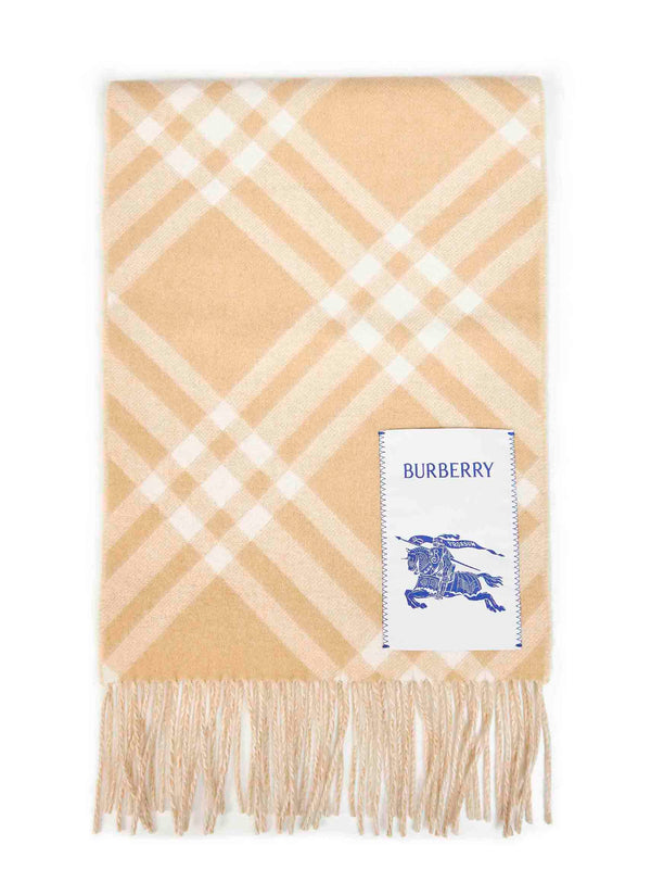 Cashmere Scarf Sand Beige Check