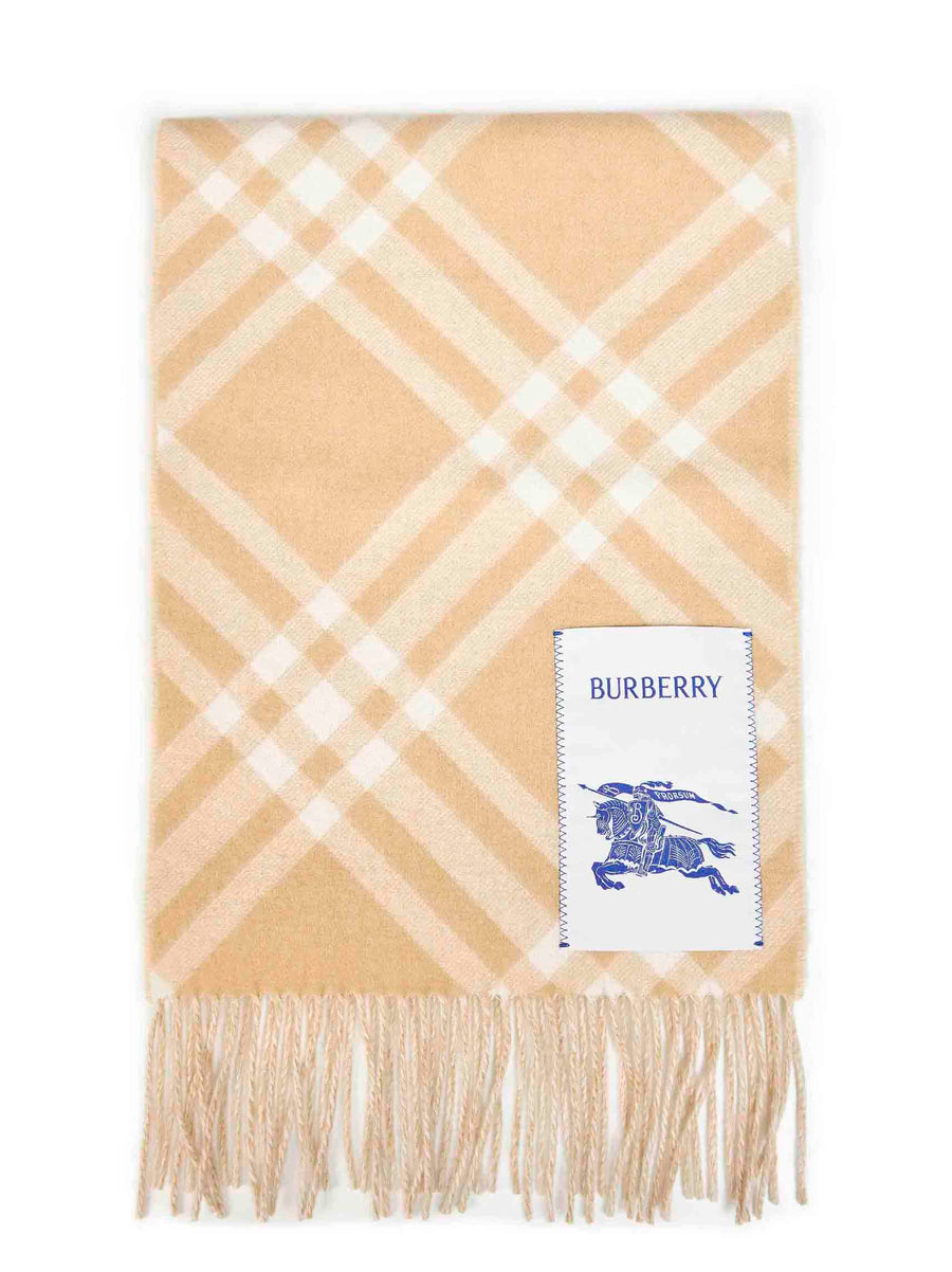 Cashmere Scarf Sand Beige Check