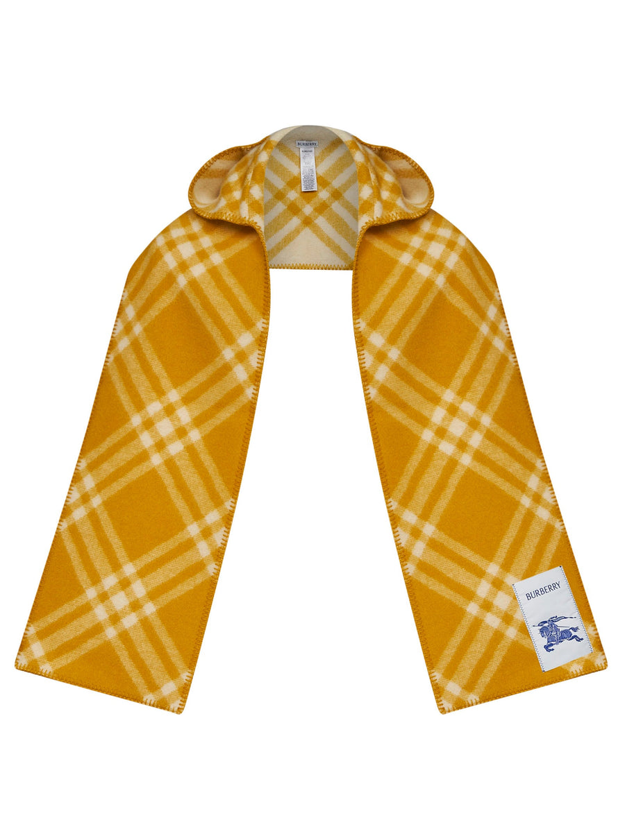 Hooded Wool Scarf Pear Yellow Check