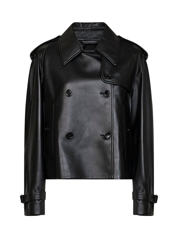 Cropped Trench Jacket Mayfair Black Leather Lambskin Bomber