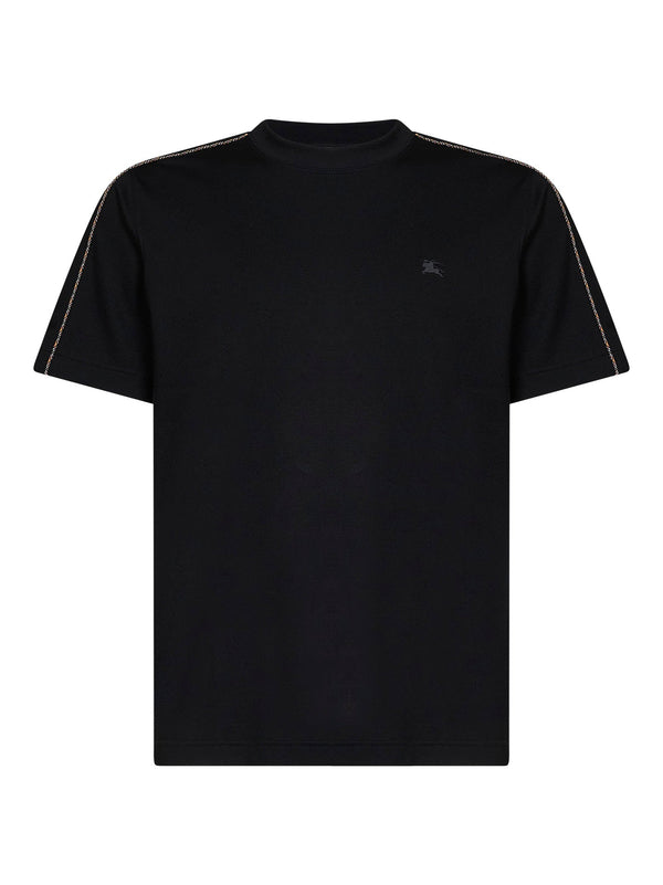 T-Shirt With Check Trims, Black Cotton T-shirts