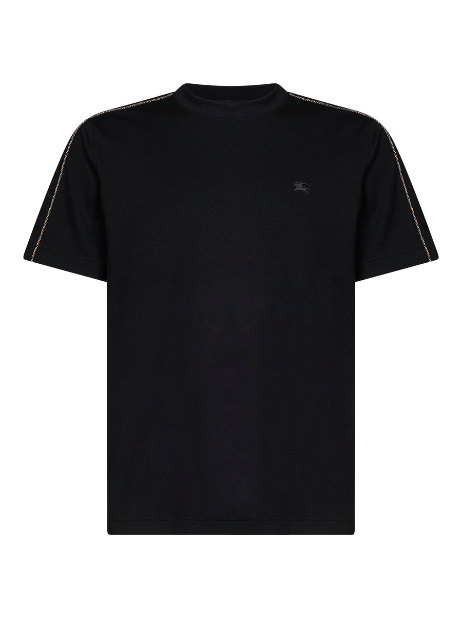 T-Shirt With Check Trims, Black Cotton T-shirts