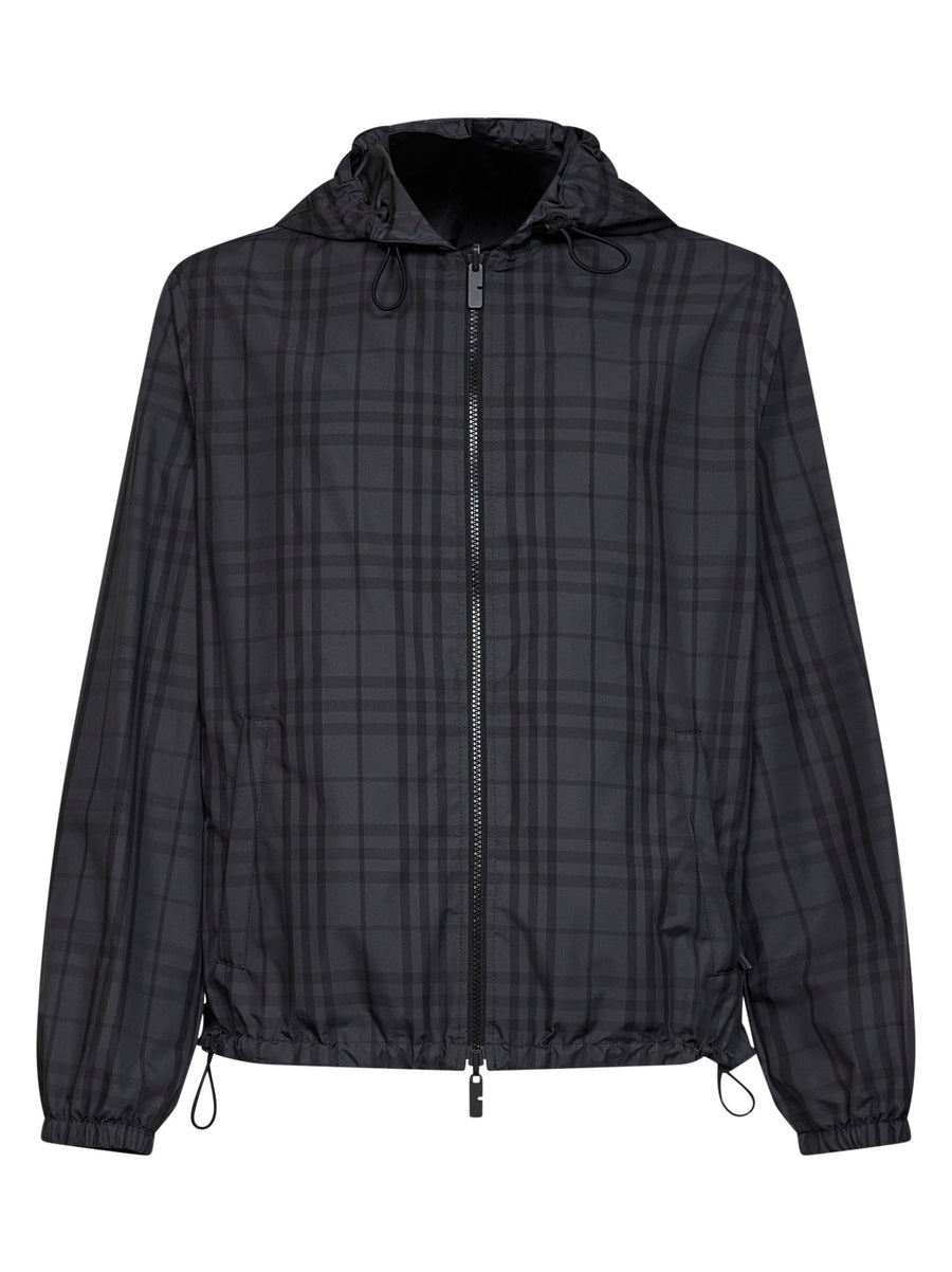 Reversible Hooded Jacket Newport Check Grey Polyester Bomber
