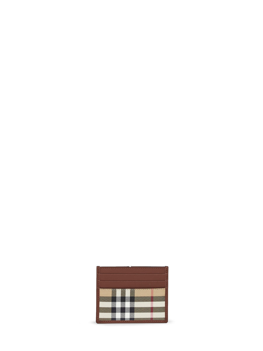 Credit Card Holder Check Brown Cotton Wallets & Cardholders