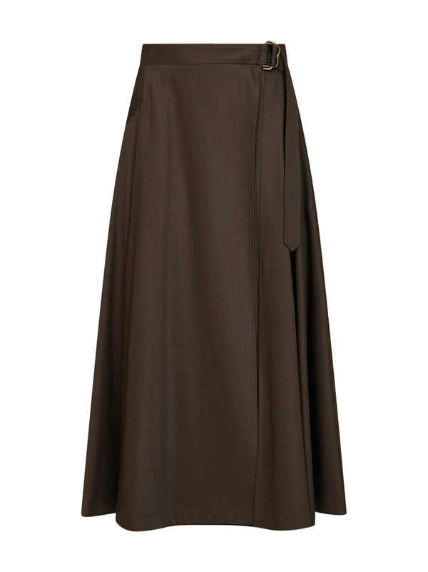 Skirt Wool Twill Belted Green