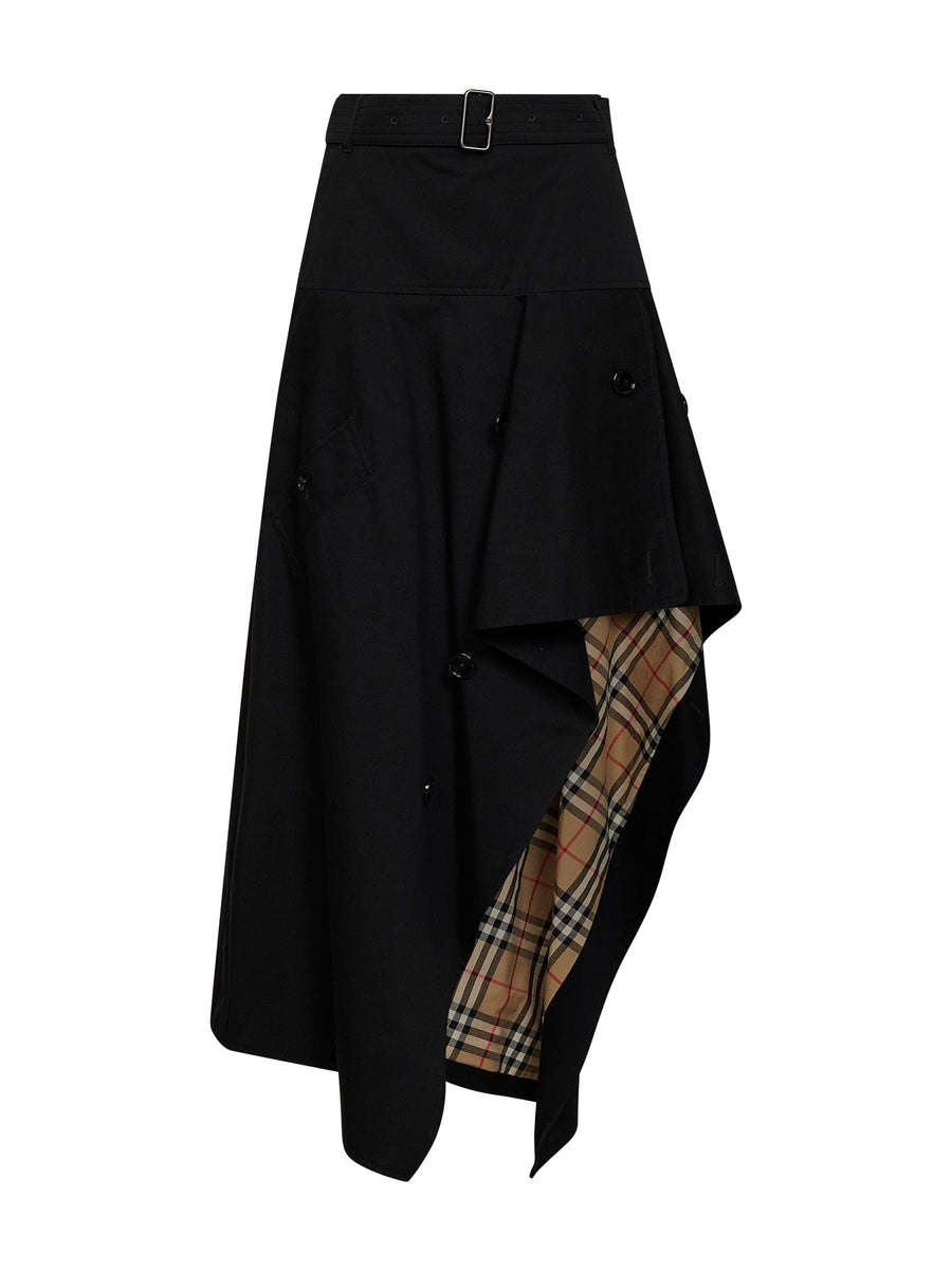 Skirt Asymmetric Cotton Trench With Belt Black