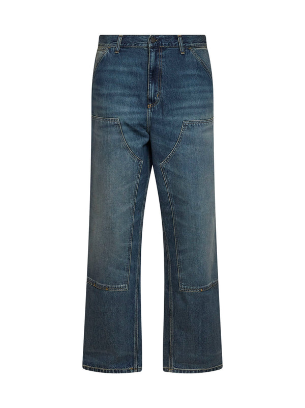 Double Knee Blue Denim Jeans Cotton