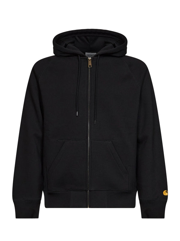 Zip-Up Hoodie Black Cotton Sweatshirts