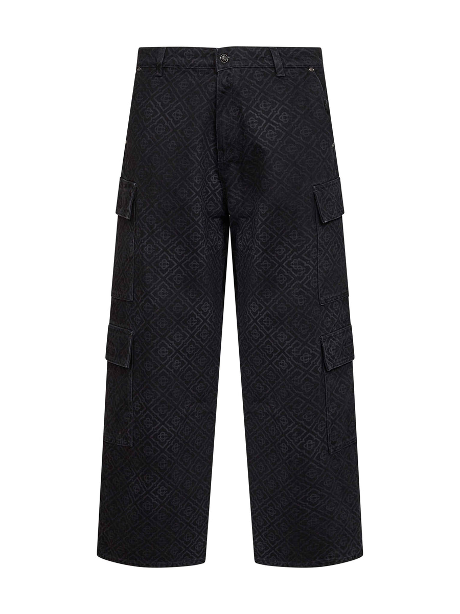Cargo Jeans Monogram Black Cotton