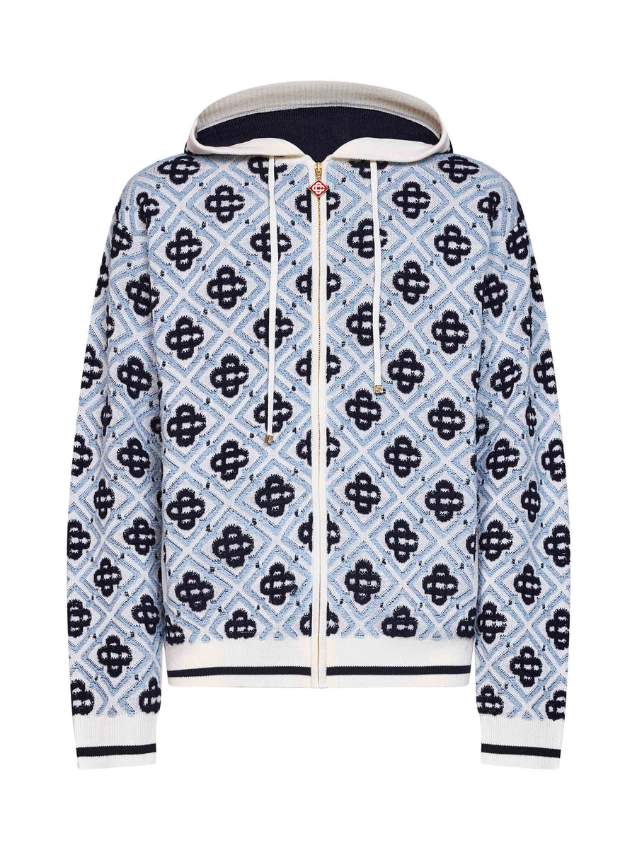 Zip-Up Hoodie Cc Monogram White-Black Wool White/black Sweatshirts
