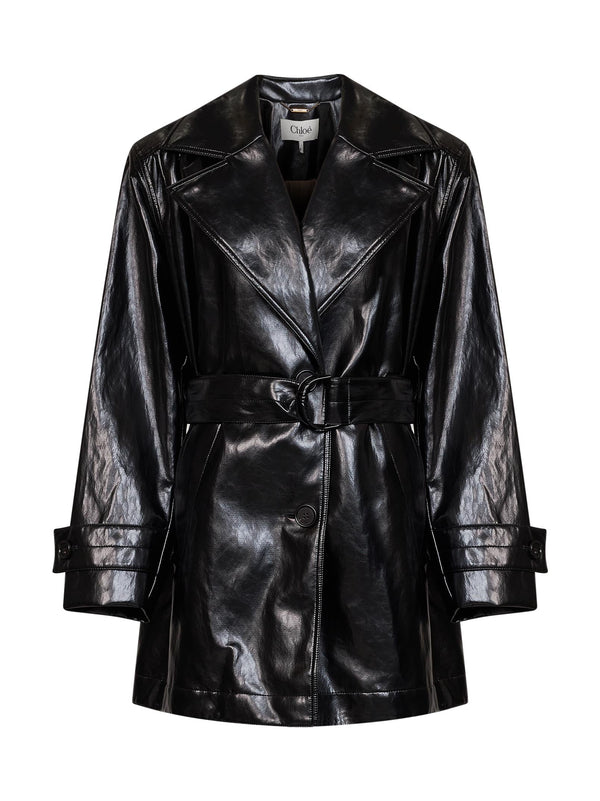 Trench Coat Belted Coated Viscose Black & Raincoats