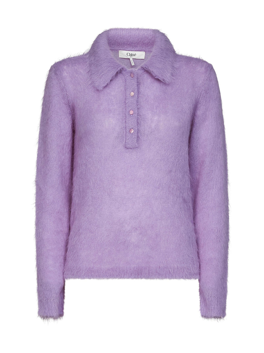 Alpaca-Blend Knit Polo Lilac Knitwear