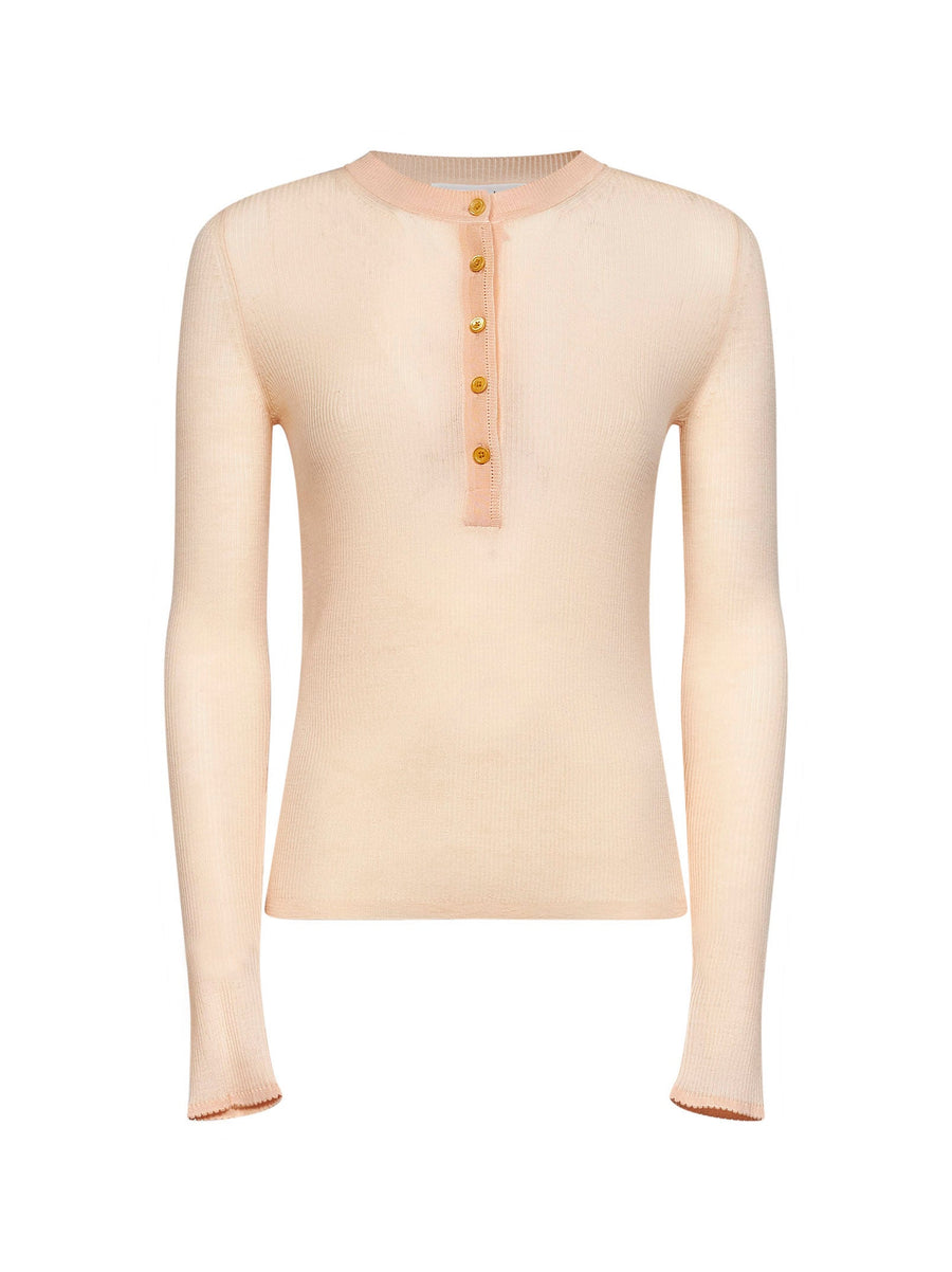 Buttoned Ribbed Wool Sweater Bleached Orange Virgin Polo Tops
