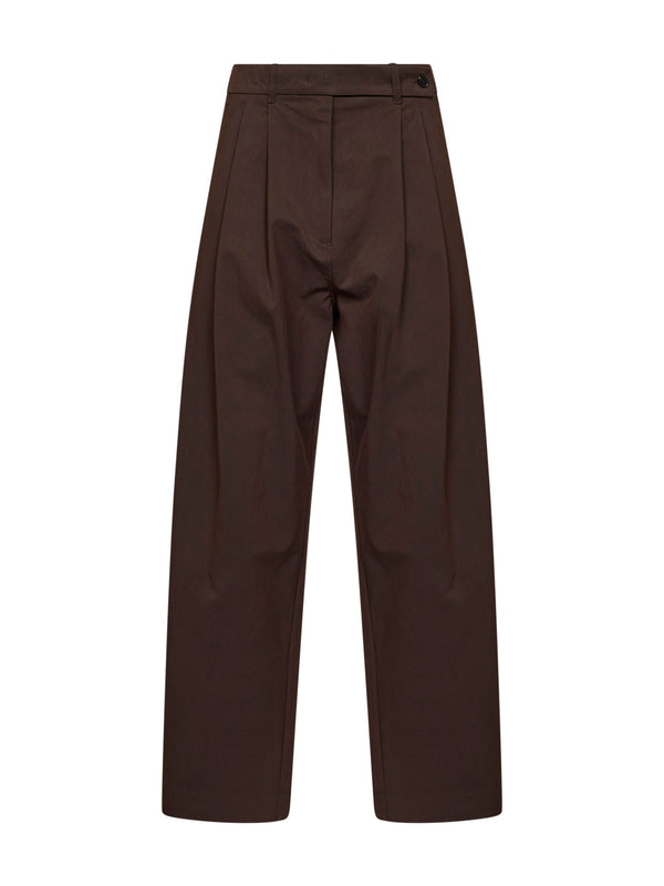 Trousers Wide-Leg Pleated Chocolate Cotton Brown
