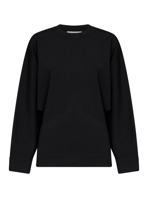 Stretch Knit Crewneck Tunic Top Black Viscose Sweatshirts