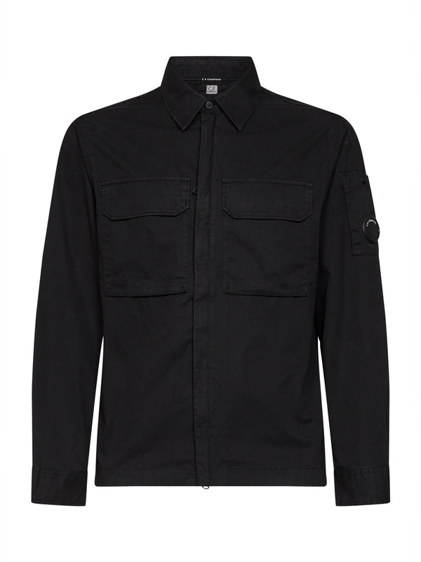 Overshirt Lens Organic Cotton Gabardine, Black Bomber Jackets