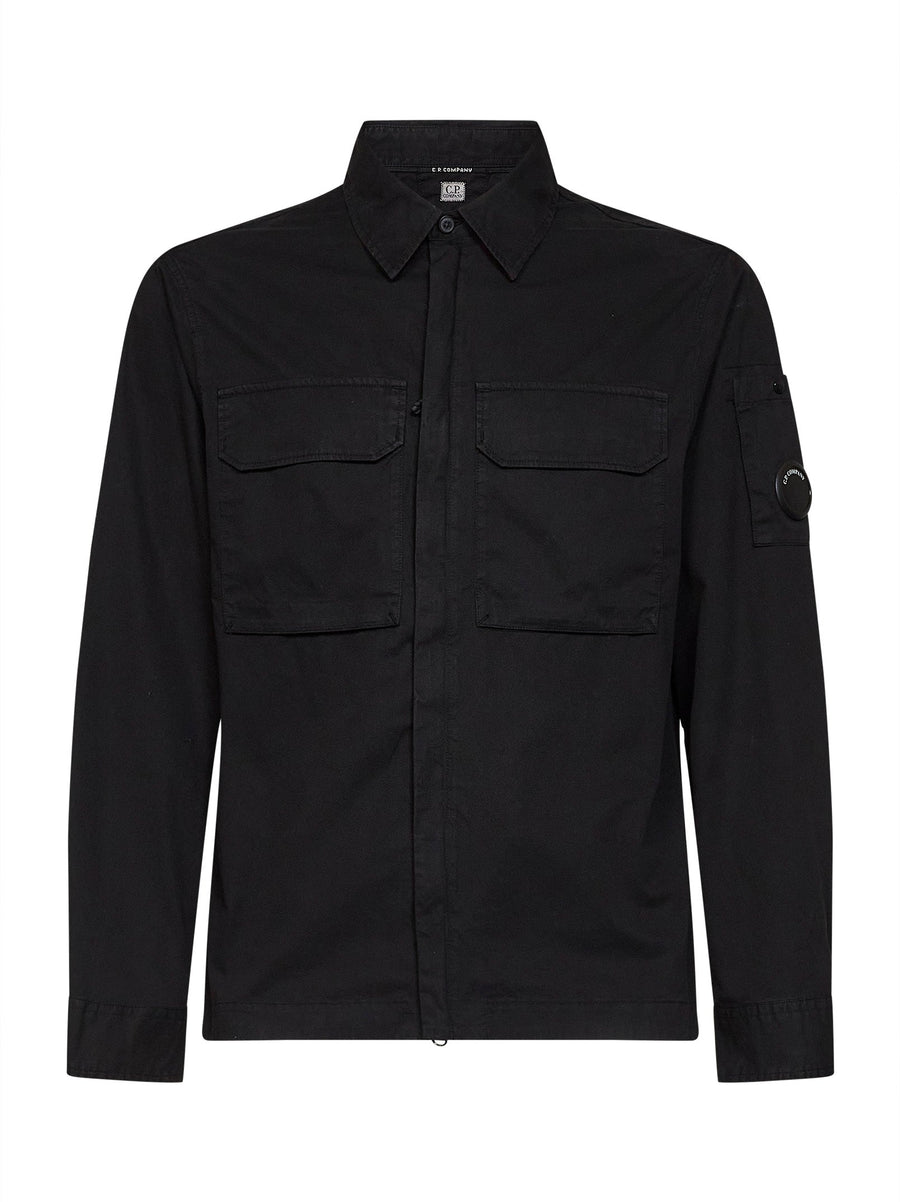 Overshirt Lens Organic Cotton Gabardine, Black Bomber Jackets
