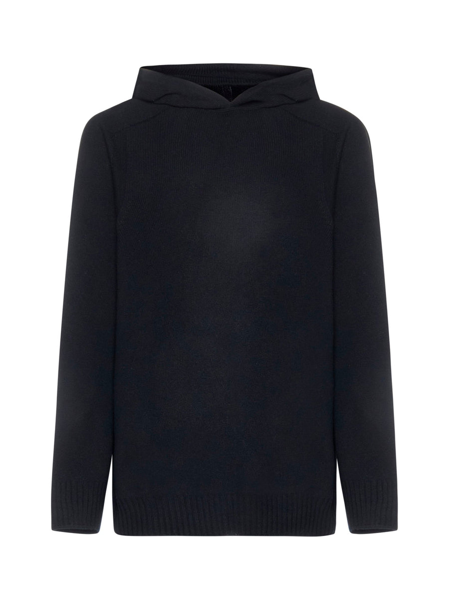 Super Geelong Wool Hoodie Black Virgin Knitwear