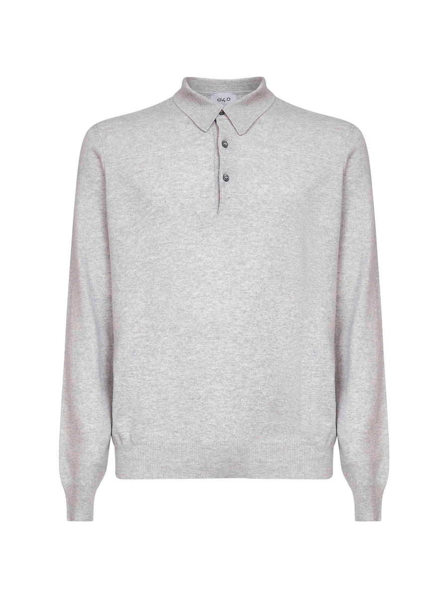 Polo Shirt Grey Wool Blend Virgin Knitwear