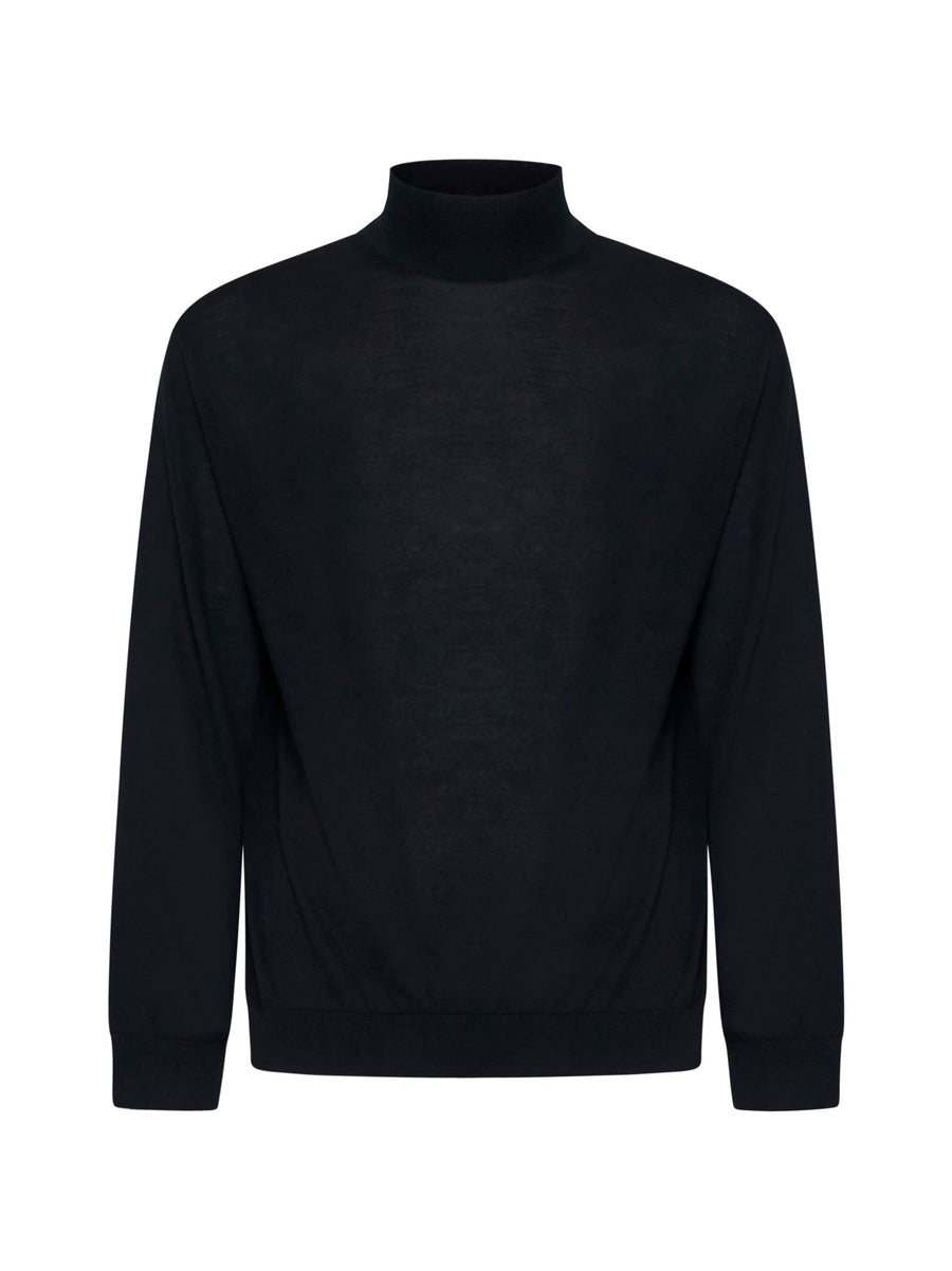 Mock Neck Sweater Black Virgin Wool