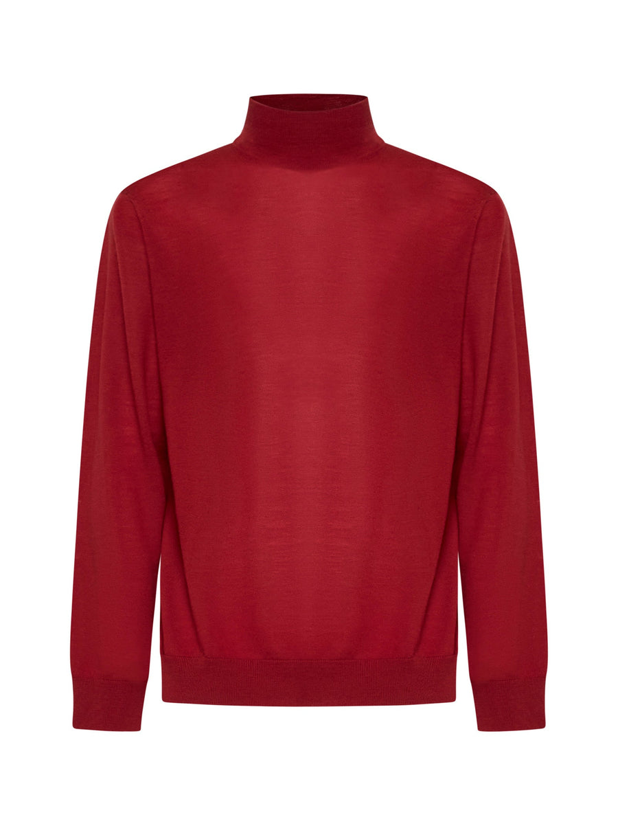 Mock Neck Sweater Red Virgin Wool