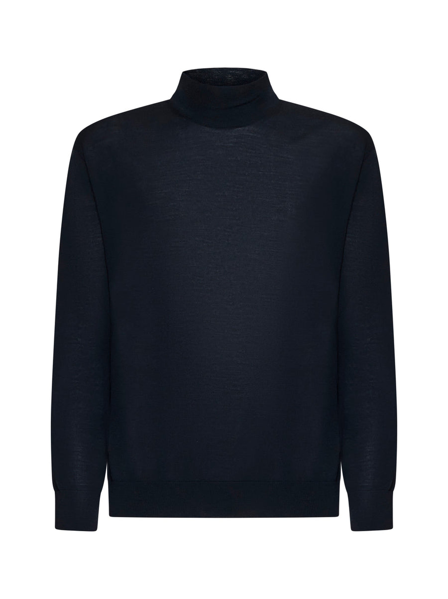 Sweater Blue Virgin Wool Mock Neck