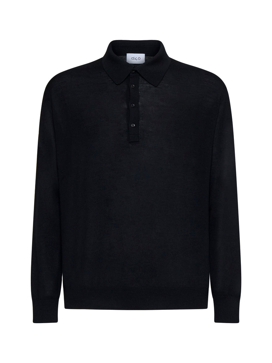 Polo Shirt Black Virgin Wool