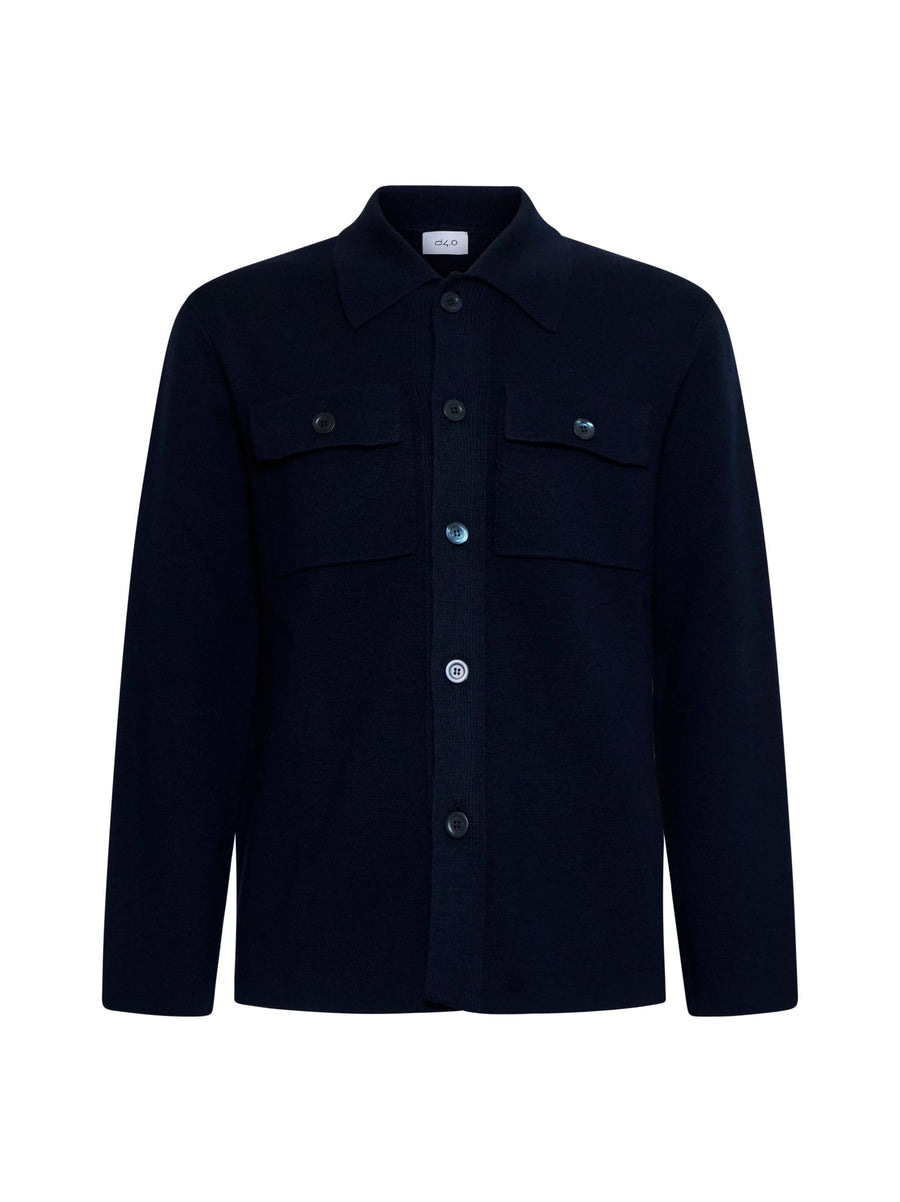 Knit Jacket Blue Virgin Wool Shirt