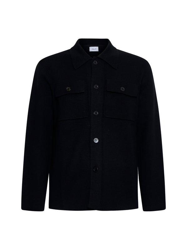 Knit Jacket Black Virgin Wool Shirt