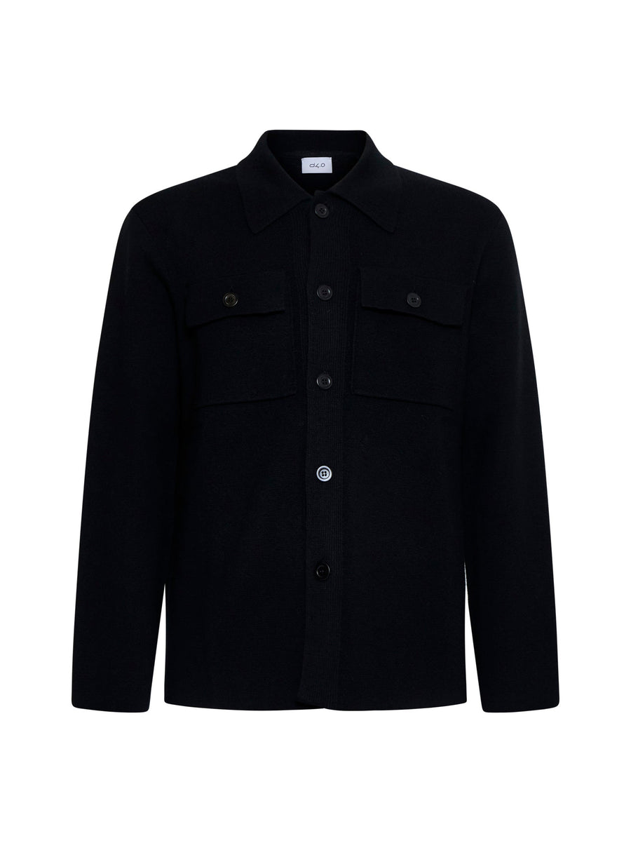 Knit Jacket Black Virgin Wool Shirt
