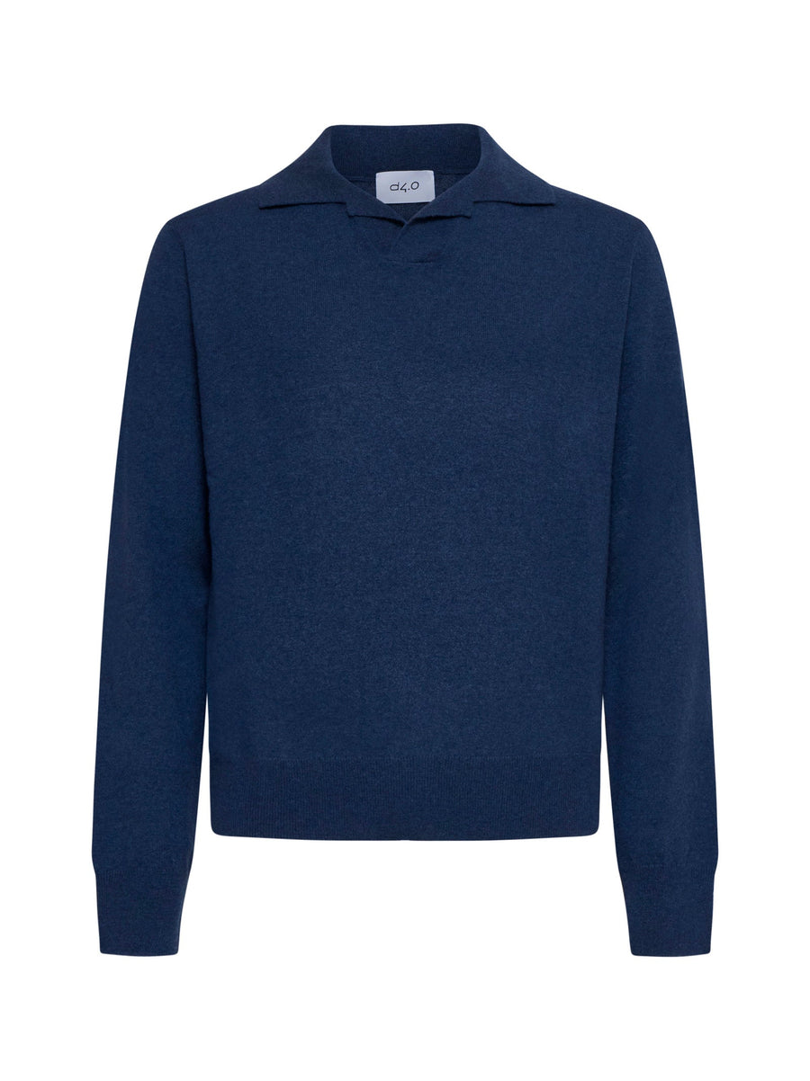 Polo Shirt V-Neck Blue Cashmere