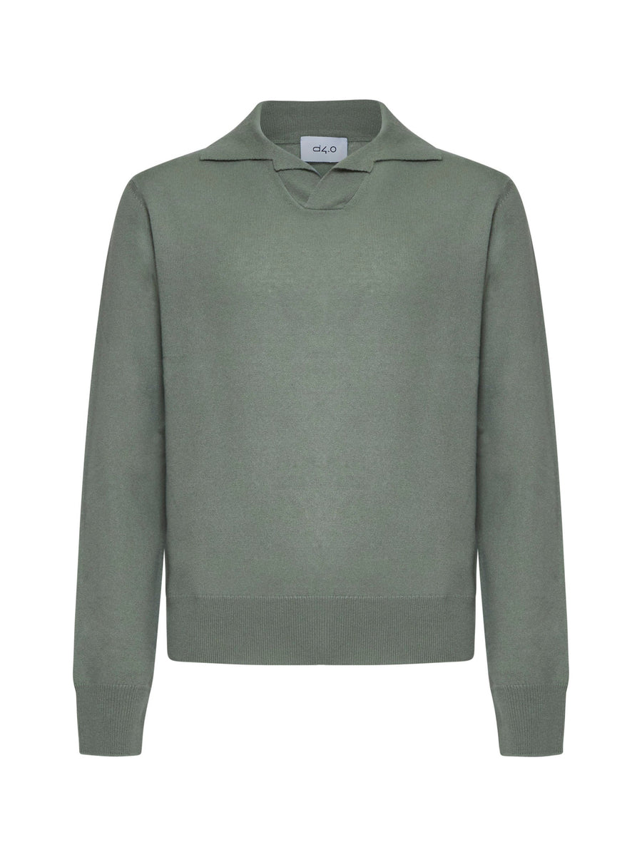 Polo Shirt V-Neck Green Cashmere