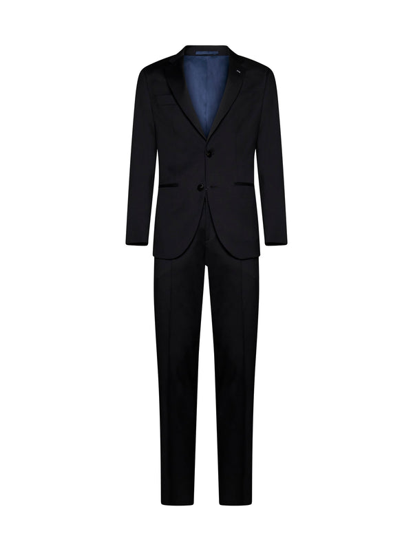 Single-Breasted Suit, Notched Collar, Black Wool Virgin Suits